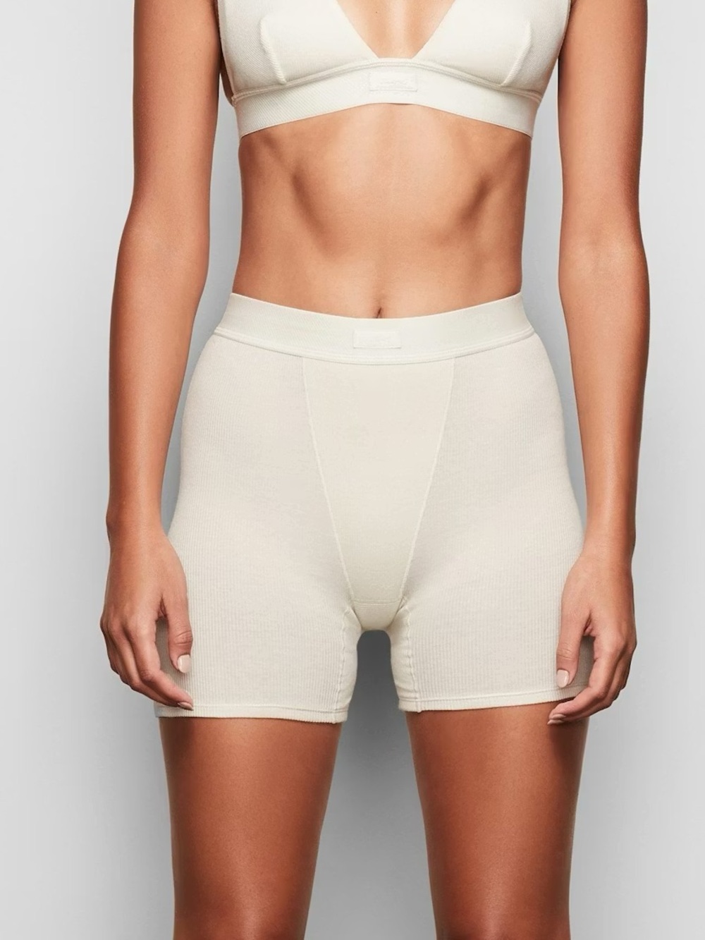 SKIMS Cotton Rib Boxer Shorts Bone Small